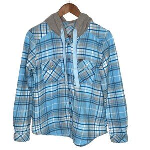 Columbia Womens Plaid Hooded Flannel‎ Shirt Shacket Size M Blue Gorpcore Outdoor